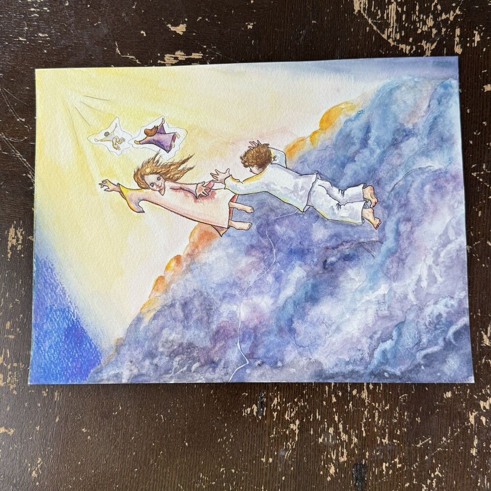 Original Watercolor Painting 9x12 Art Paper Spiritual Journey Of Faith & Light